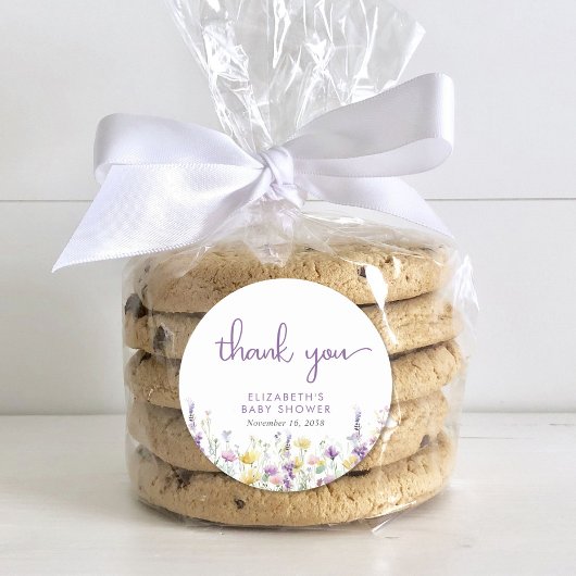 Boho Wildflower Waterverf Baby shower Dank u Ronde Sticker