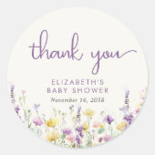 Boho Wildflower Waterverf Baby shower Dank u Ronde Sticker (Voorkant)