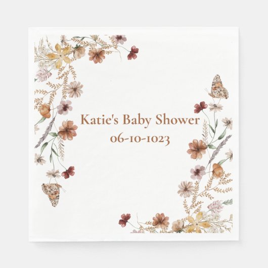 Boho wildflower waterverf baby shower servet (Voorkant)