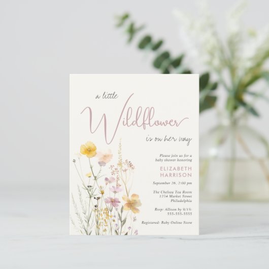 Boho Wildflower Waterverf Baby shower Uitnodigen (Staand voorkant)