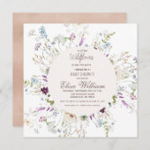 Boho Wildflower Waterverf Baby shower Uitnodigen Kaart (Voorkant / Achterkant)