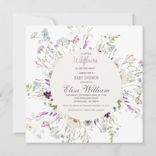 Boho Wildflower Waterverf Baby shower Uitnodigen Kaart (Voorkant)