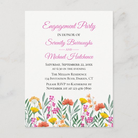 Boho Wildflower Waterverf Bloemen Verlovingsfeest Uitnodiging Briefkaart (Voorkant)