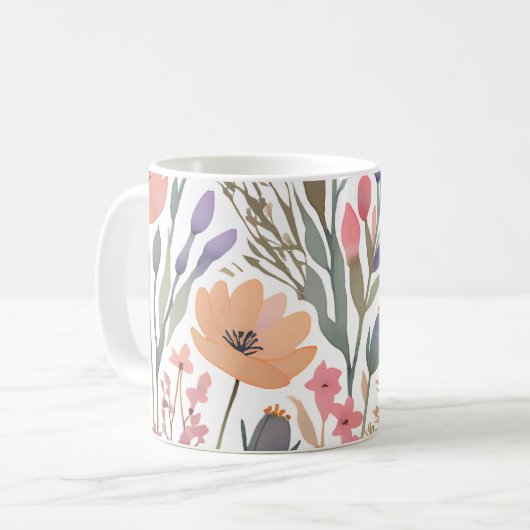 Boho Wildflower Waterverf Floral Pastel Koffiemok (Voorkant links)