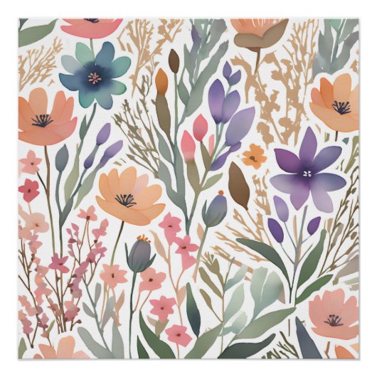 Boho Wildflower Waterverf Floral Pastel Perfect Poster (Voorkant)