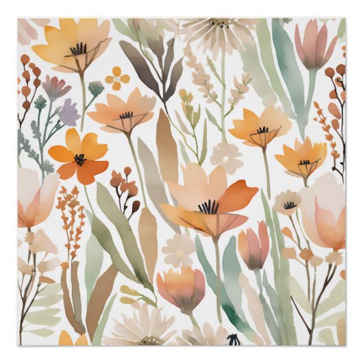 Boho Wildflower Waterverf Floral Pastel Perfect Poster (Voorkant)
