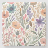 Boho Wildflower Waterverf Floral Pastel Stenen Onderzetter (Voorkant)