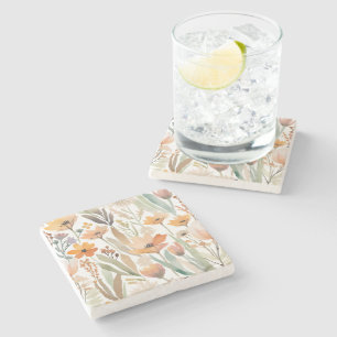 Boho Wildflower Waterverf Floral Pastel Stenen Onderzetter