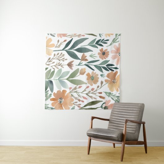 Boho Wildflower Waterverf Floral Pastel Wall Wandkleed (In Situ (horizontaal))