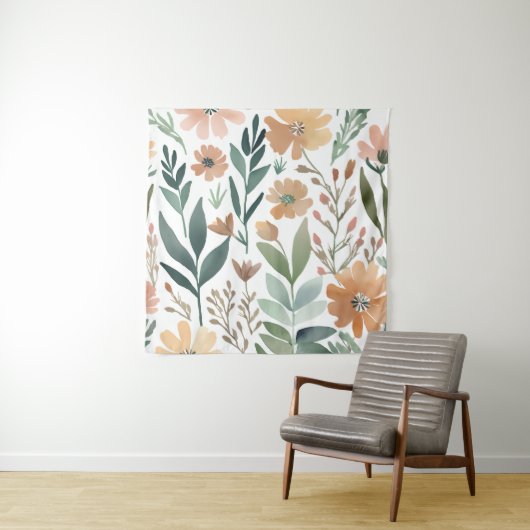 Boho Wildflower Waterverf Floral Pastel Wall Wandkleed (In situ)