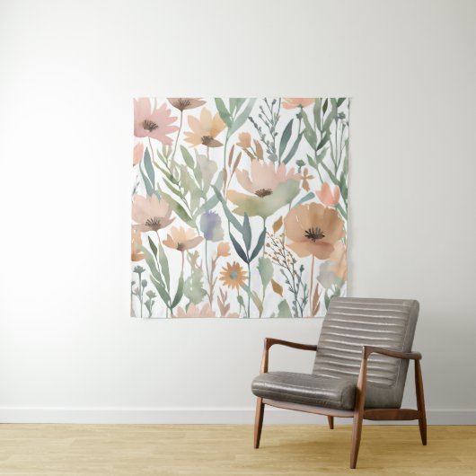 Boho Wildflower Waterverf Floral Pastel Wall Wandkleed (In situ)