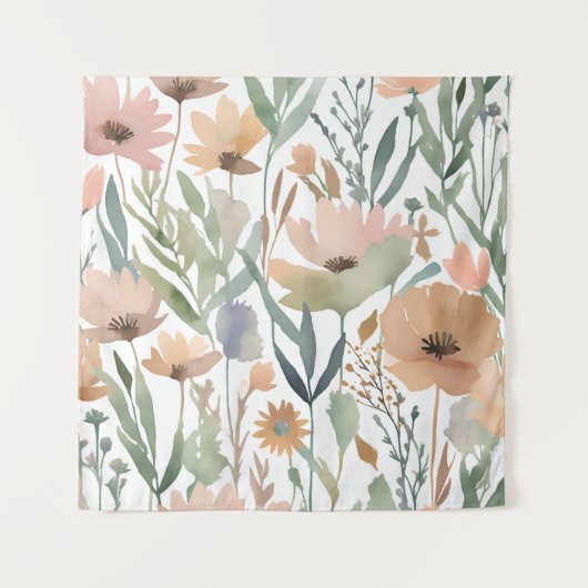 Boho Wildflower Waterverf Floral Pastel Wall Wandkleed (Voorkant)