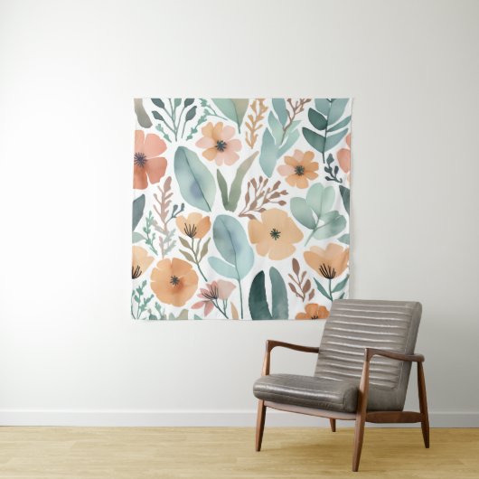 Boho Wildflower Waterverf Floral Pastel Wall Wandkleed (In situ)