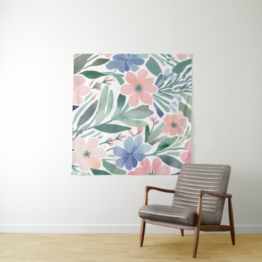 Boho Wildflower Waterverf Floral Pastel Wall Wandkleed (In Situ (horizontaal))