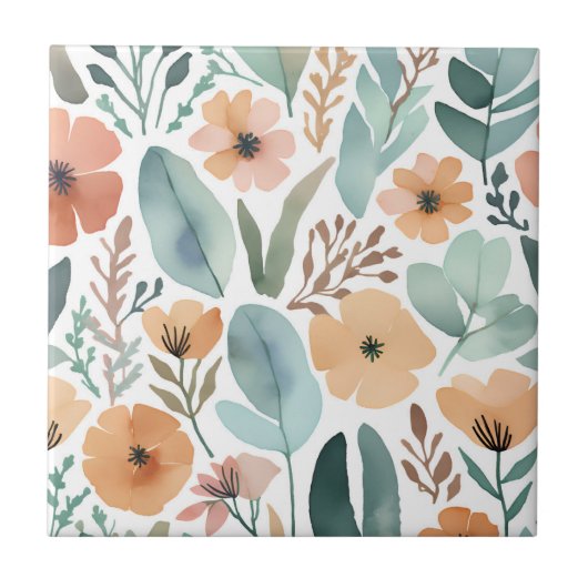 Boho Wildflower Waterverf Floral Pastelaccent Tegeltje (Voorkant)