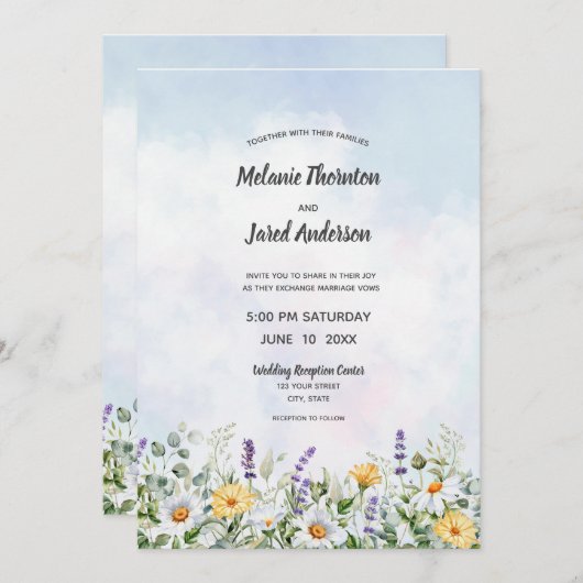 Boho Wildflower Waterverf Personaliseer bruiloft Kaart (Voorkant / Achterkant)