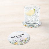 Boho Wildflower Waterverf Personaliseer bruiloft Ronde Kartonnen Onderzetter (Insitu)