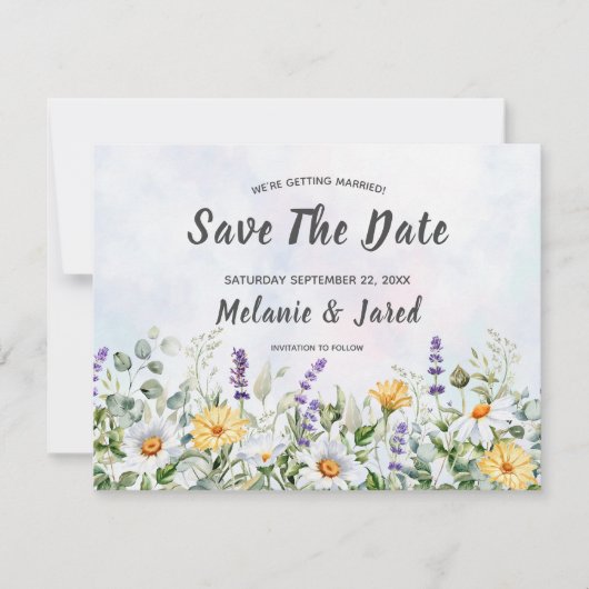 Boho Wildflower Waterverf Personaliseer bruiloft Save The Date (Voorkant)