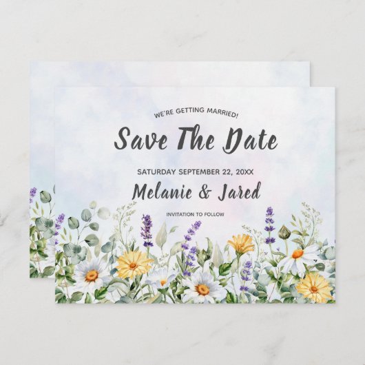 Boho Wildflower Waterverf Personaliseer bruiloft Save The Date (Voorkant / Achterkant)