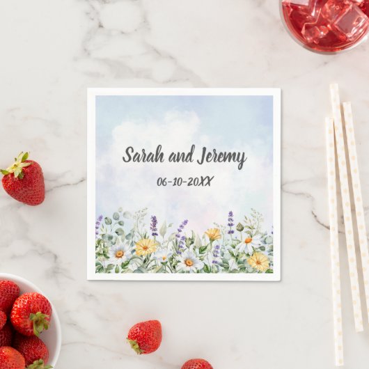 Boho Wildflower Waterverf Personaliseer bruiloft Servet (Insitu)