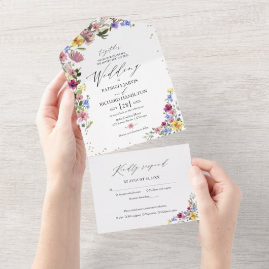 Boho Wildflower Wedding All In One Uitnodiging (Afscheurbaar)