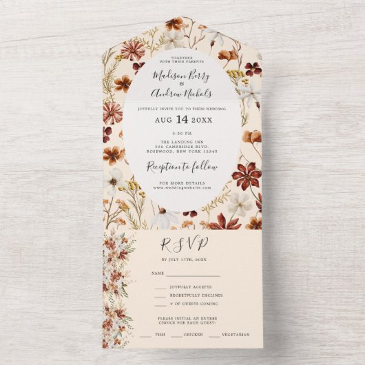 Boho Wildflower Wedding All In One Uitnodiging (Binnen)