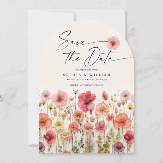 Boho Wildflower Wedding Bewaar de datumboog Kaart (Voorkant)