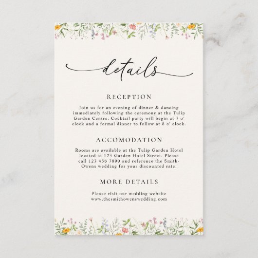Boho Wildflower Wedding Details Kaart (Voorkant)