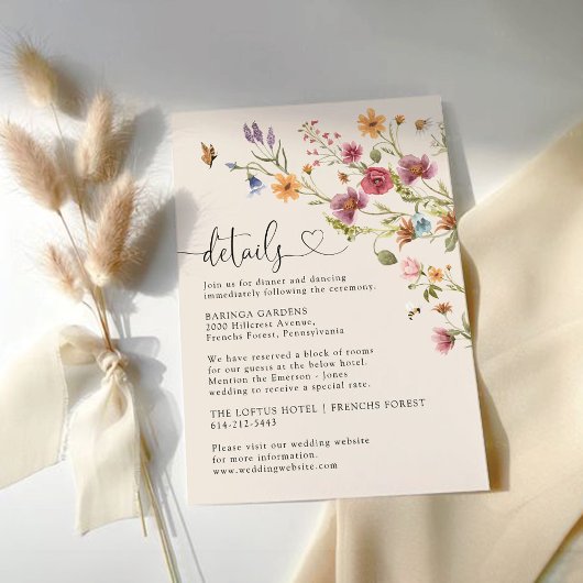 Boho Wildflower Wedding Details Kaart