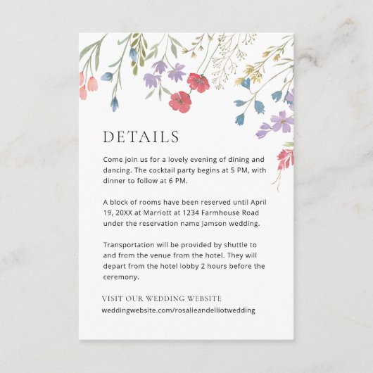 Boho Wildflower Wedding Details Kaart (Voorkant)