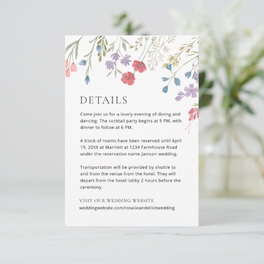 Boho Wildflower Wedding Details Kaart (Staand voorkant)