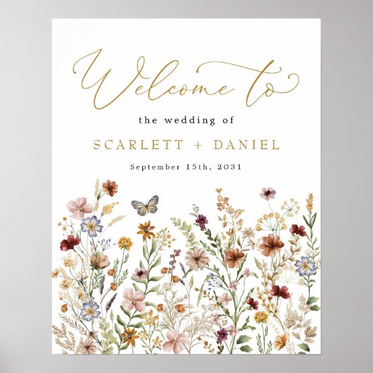 Boho Wildflower Wedding Garden Flowers Welkom Poster (Voorkant)