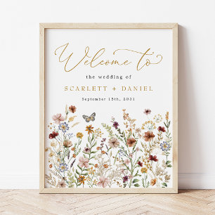 Boho Wildflower Wedding Garden Flowers Welkom Poster