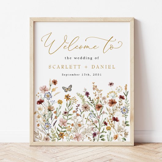 Boho Wildflower Wedding Garden Flowers Welkom Poster