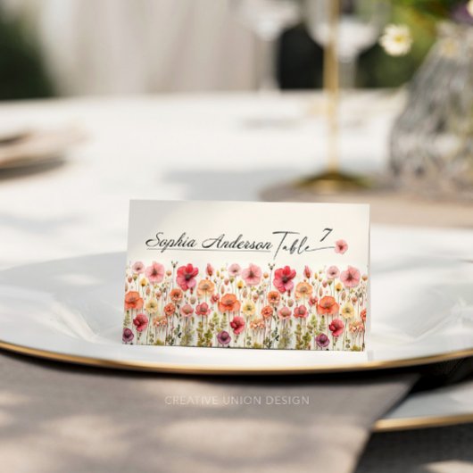 Boho Wildflower Wedding Gevouwen Plaats Kaarten Plaatskaartje