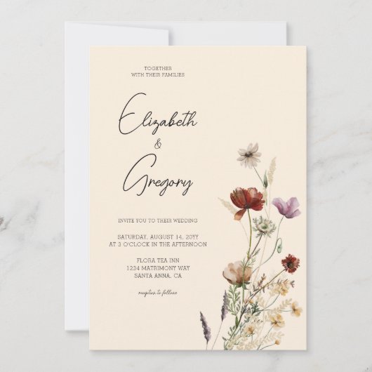 Boho Wildflower Wedding Invitation Kaart (Voorkant)