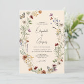 Boho Wildflower Wedding Invitation Kaart (Staand voorkant)