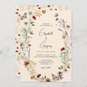 Boho Wildflower Wedding Invitation Kaart (Voorkant / Achterkant)