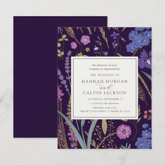 Boho Wildflower Wedding Invitation Kaart (Voorkant / Achterkant)