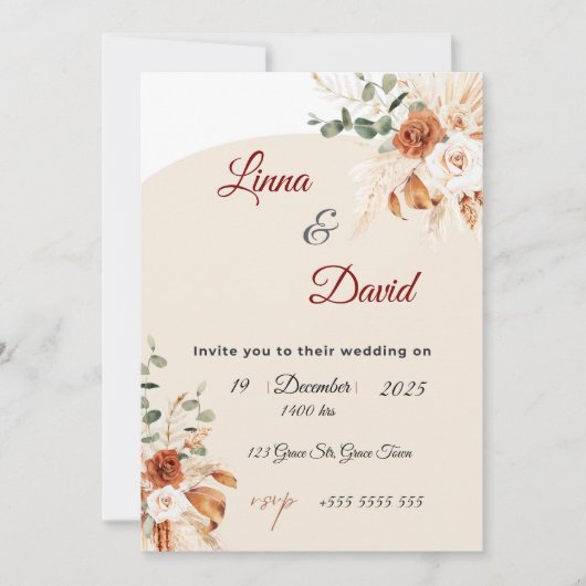 Boho Wildflower Wedding Invitation Kaart (Voorkant)