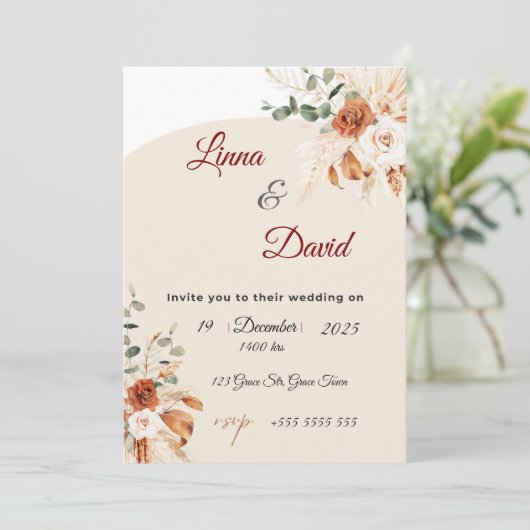 Boho Wildflower Wedding Invitation Kaart (Staand voorkant)