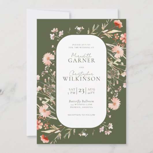 Boho Wildflower Wedding Invitation Kaart (Voorkant)
