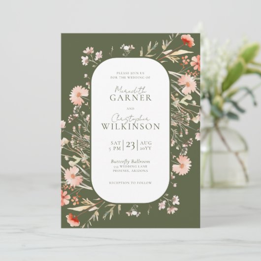 Boho Wildflower Wedding Invitation Kaart (Staand voorkant)