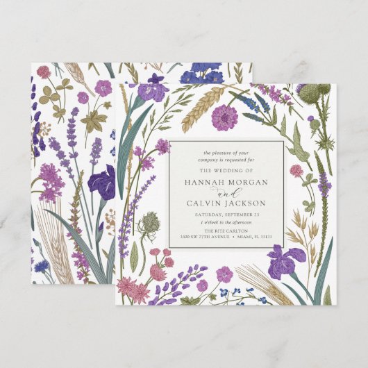 Boho Wildflower Wedding Invitation Kaart (Voorkant / Achterkant)