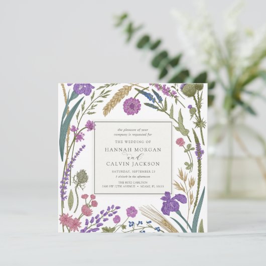 Boho Wildflower Wedding Invitation Kaart (Staand voorkant)