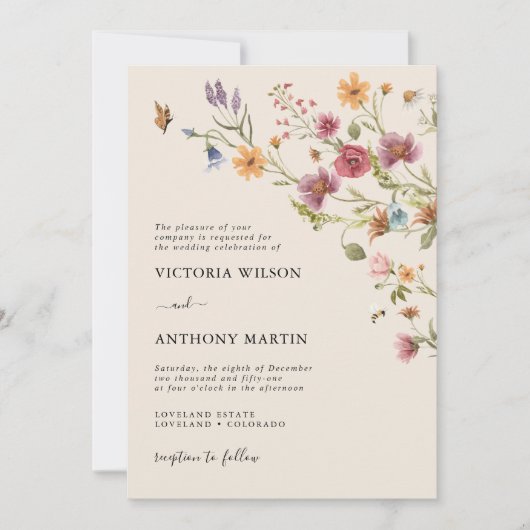 Boho Wildflower Wedding Invitation Kaart (Voorkant)