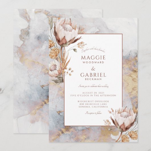 Boho Wildflower Wedding Invitation Kaart (Voorkant / Achterkant)