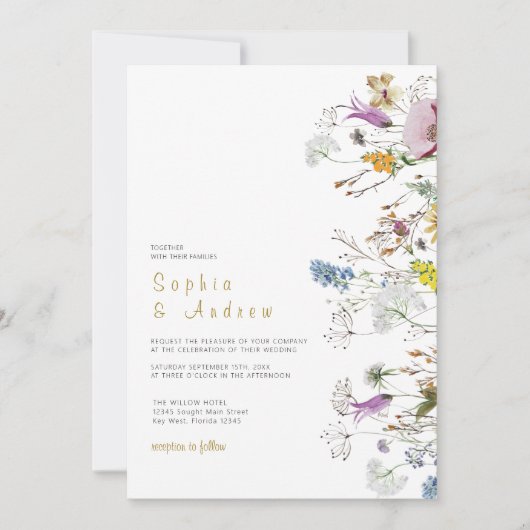 Boho Wildflower Wedding Invitation Kaart (Voorkant)