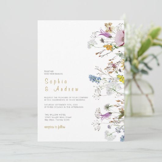Boho Wildflower Wedding Invitation Kaart (Staand voorkant)