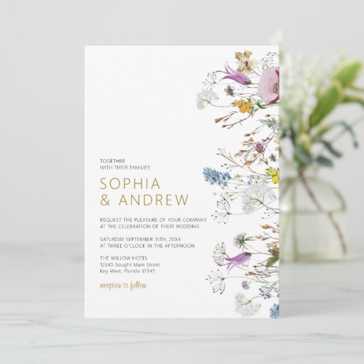 Boho Wildflower Wedding Invitation Kaart (Staand voorkant)